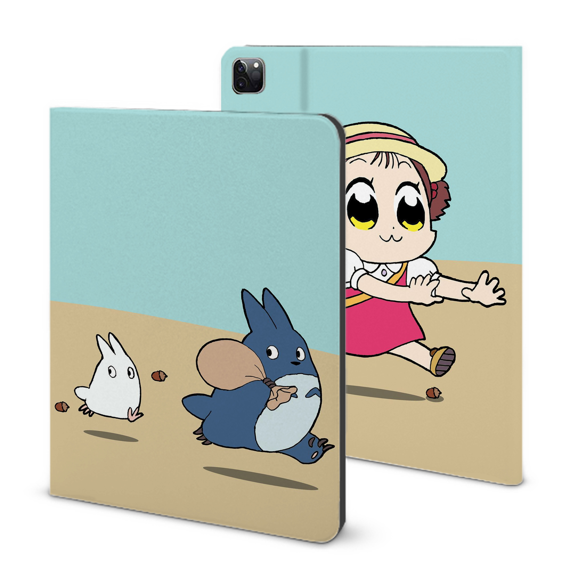 （画像用） となりのトトロ 草壁メイ 草壁サツキ My Neighbor Totoro Satsuki Kusakabe Mei Kusakabe IPad ケース ブック型 PUレザー TPU 耐衝撃 軽量 薄型 ペン収納なし 全面保護 IPad 各モデル対応